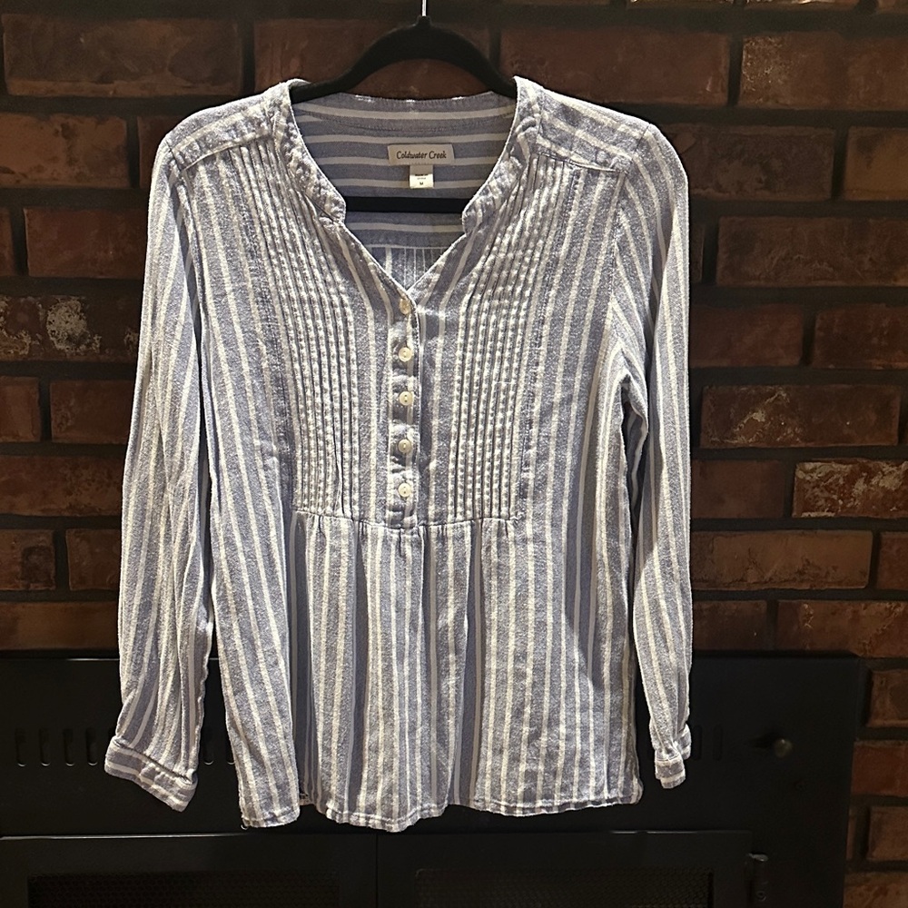 Coldwater Creek Light Blue and White Striped Blouse